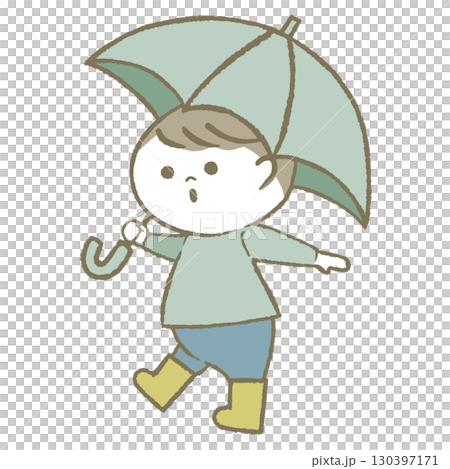 傘を持って長靴をはいた子供　男の子 130397171