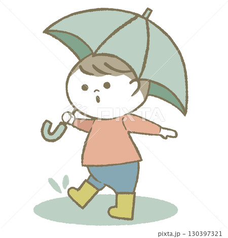 傘を持って長靴をはいた子供　男の子 130397321