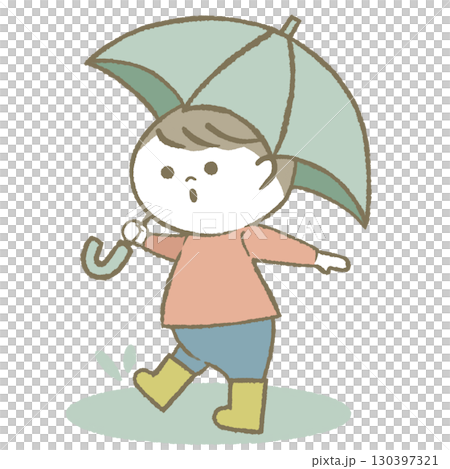 傘を持って長靴をはいた子供　男の子 130397321