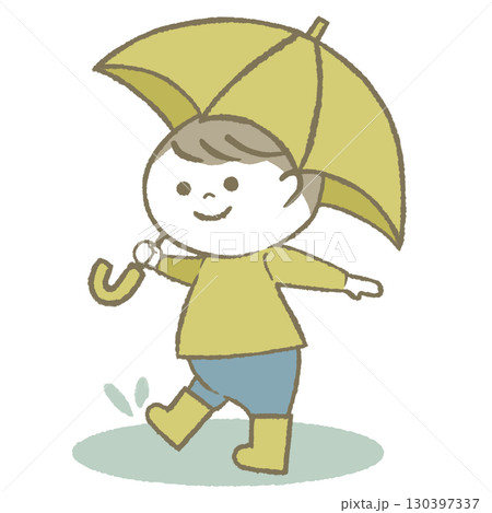 傘を持って長靴をはいた子供 男の子 傘を持って長靴をはいた子供 男の子 130397337