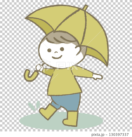 傘を持って長靴をはいた子供 男の子 傘を持って長靴をはいた子供 男の子 130397337