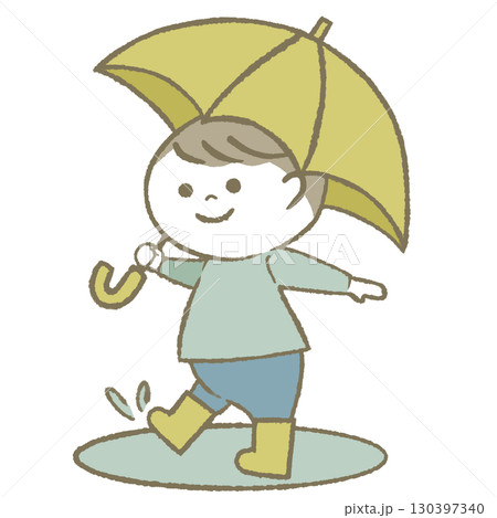 傘を持って長靴をはいた子供　男の子 130397340