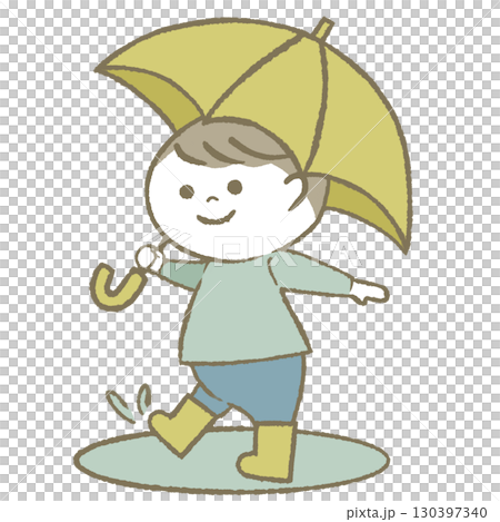 傘を持って長靴をはいた子供　男の子 130397340