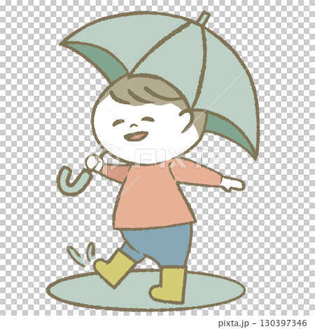 Boy holding an umbrella and wearing rain boots Boy holding an umbrella and wearing rain boots 130397346