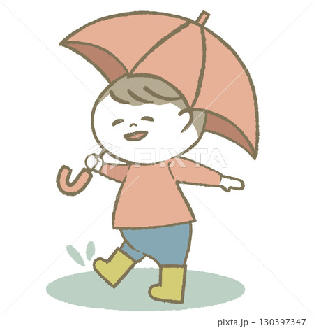 傘を持って長靴をはいた子供 男の子 傘を持って長靴をはいた子供 男の子 130397347