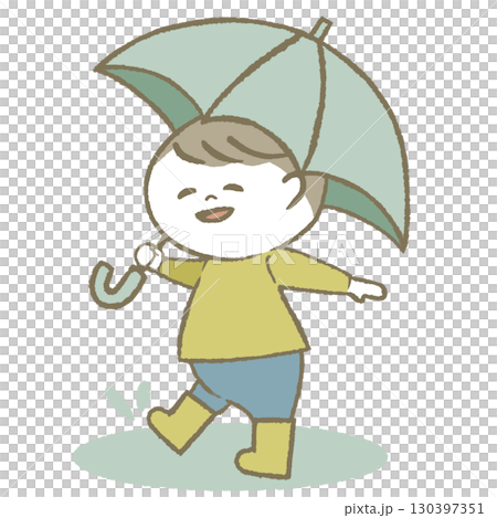 傘を持って長靴をはいた子供　男の子 130397351