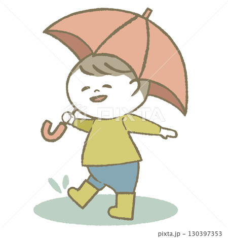 傘を持って長靴をはいた子供　男の子 130397353