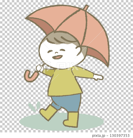 傘を持って長靴をはいた子供　男の子 130397353