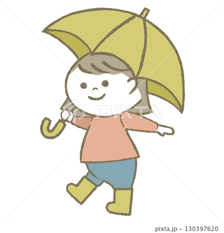 傘を持って長靴をはいた子供　女の子 130397620