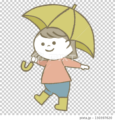 傘を持って長靴をはいた子供　女の子 130397620