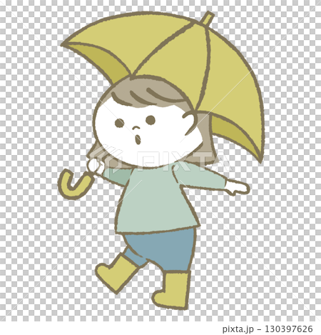 Child girl wearing rain boots holding an umbrella 130397626