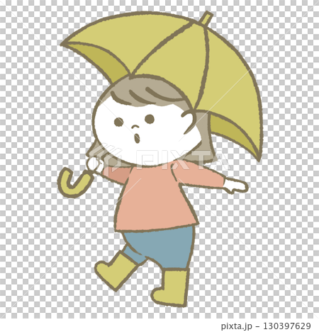 穿雨靴打傘的小女孩 130397629