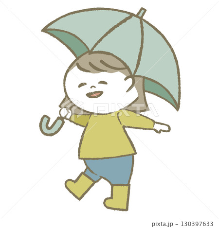 傘を持って長靴をはいた子供　女の子 130397633