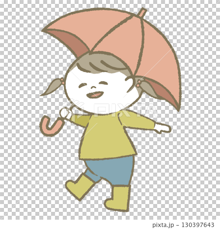 傘を持って長靴をはいた子供　女の子 130397643