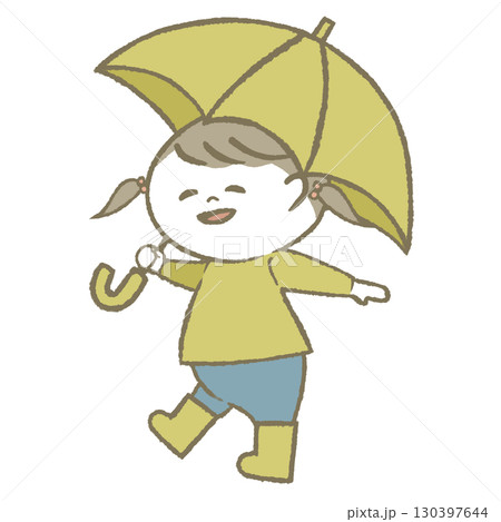 傘を持って長靴をはいた子供　女の子 130397644