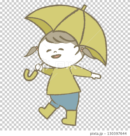 傘を持って長靴をはいた子供　女の子 130397644