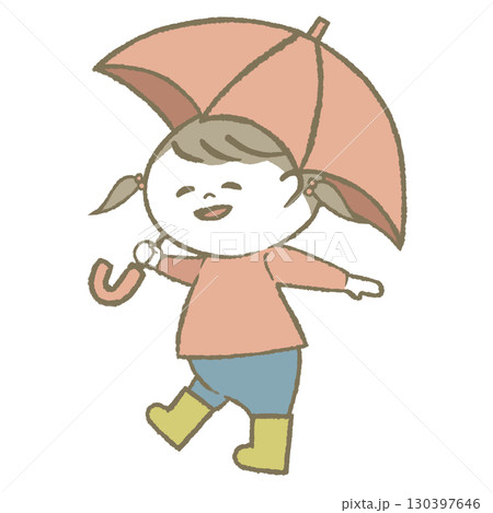 傘を持って長靴をはいた子供 女の子 傘を持って長靴をはいた子供 女の子 130397646