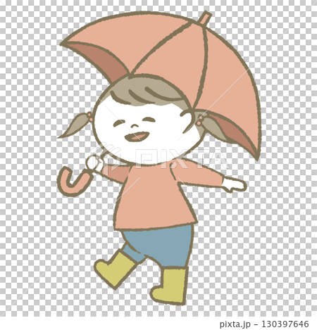 傘を持って長靴をはいた子供 女の子 傘を持って長靴をはいた子供 女の子 130397646