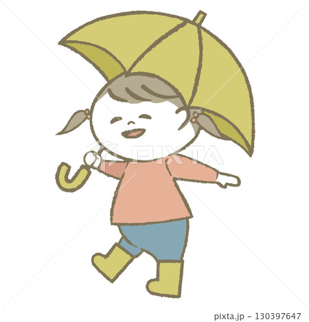 傘を持って長靴をはいた子供 女の子 傘を持って長靴をはいた子供 女の子 130397647