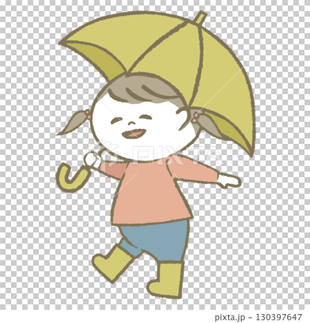 傘を持って長靴をはいた子供 女の子 傘を持って長靴をはいた子供 女の子 130397647