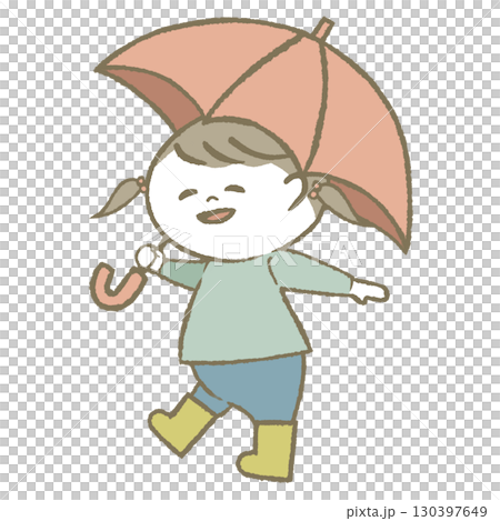 傘を持って長靴をはいた子供 女の子 傘を持って長靴をはいた子供 女の子 130397649