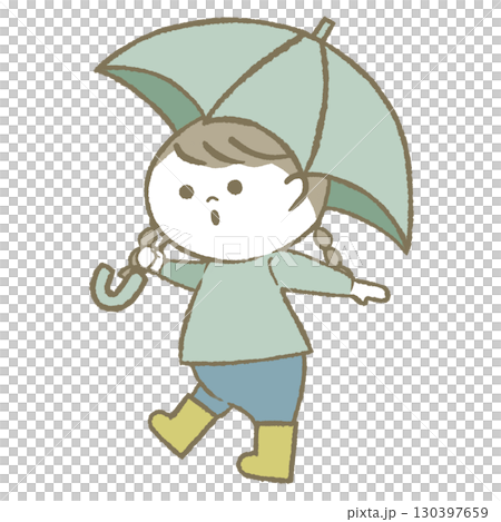 傘を持って長靴をはいた子供 女の子 傘を持って長靴をはいた子供 女の子 130397659
