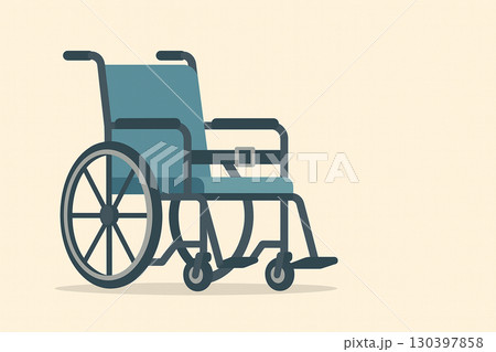 拘束ベルト付き車椅子の青とグレー配色フラットイラスト 拘束ベルト付き車椅子の青とグレー配色フラットイラスト 130397858