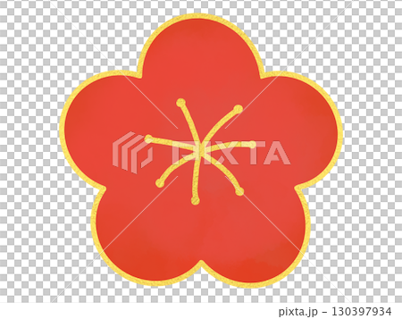 赤い梅の花のイラスト・ 金縁シンプルかわいいお正月飾り素材 130397934