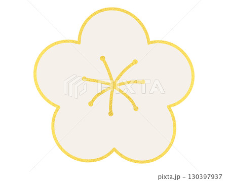 白い梅の花のイラスト・ 金縁シンプルかわいいお正月飾り素材 白い梅の花のイラスト・ 金縁シンプルかわいいお正月飾り素材 130397937