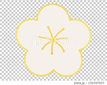 白い梅の花のイラスト・ 金縁シンプルかわいいお正月飾り素材 白い梅の花のイラスト・ 金縁シンプルかわいいお正月飾り素材 130397937