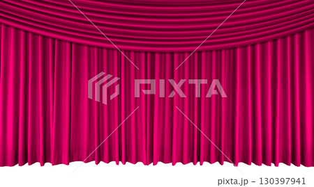 Pink stage curtain, empty theater, opera house or cinema, pink silk stage curtain. 130397941