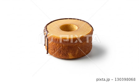 Baumkuchen with Chocolate Drip Glaze, Isolated on White Background 130398068