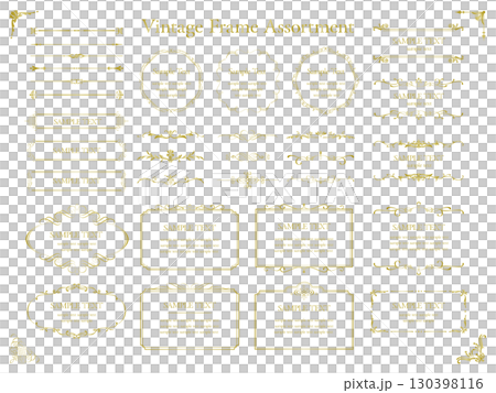 ゴールドのビンテージフレームとオーナメントのセット13 130398116