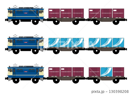 おもちゃ風EF65形電気機関車がコンテナをひくイラストセット おもちゃ風EF65形電気機関車がコンテナをひくイラストセット 130398208