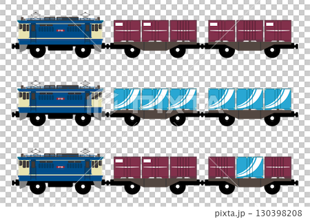 おもちゃ風EF65形電気機関車がコンテナをひくイラストセット おもちゃ風EF65形電気機関車がコンテナをひくイラストセット 130398208