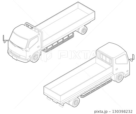 トラック(平台車)白黒線画 トラック(平台車)白黒線画 130398232