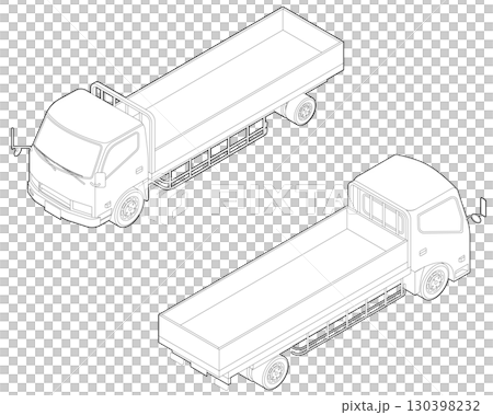 卡車(平板車)黑白線描 卡車(平板車)黑白線描 130398232