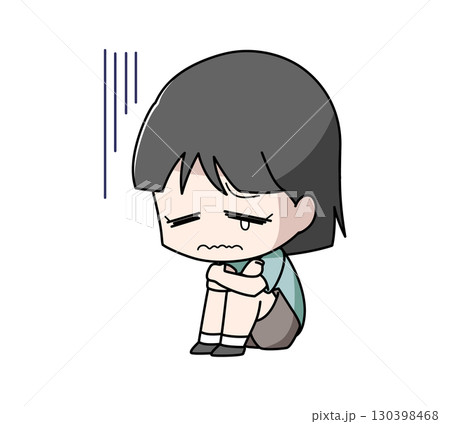 体育座りで落ち込む女の子のイラスト 体育座りで落ち込む女の子のイラスト 130398468