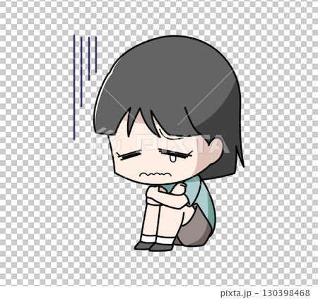 一位沮喪的女孩坐在地板上的插圖 130398468