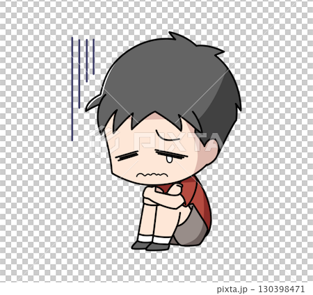 Illustration of a boy sitting on the floor and feeling depressed 130398471