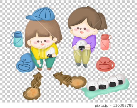 お弁当を広げてピクニックを楽しむ子どもたち 130398799