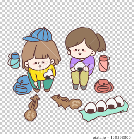 孩子們帶著便當野餐 130398800