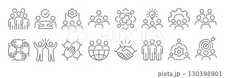 Team icons, such as people, group, employees, community, and more. Editable stroke. 130398901