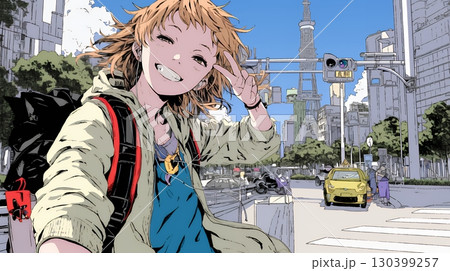 スマホで自撮りしている若い女性