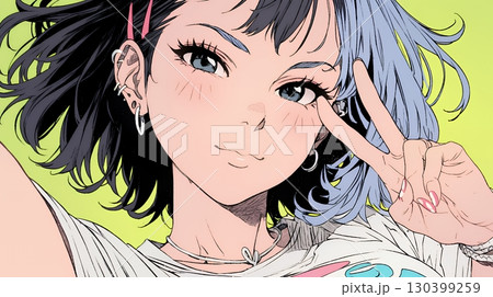 スマホで自撮りしている若い女性
