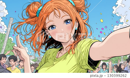 スマホで自撮りしている若い女性