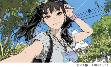 スマホで自撮りしている若い女性