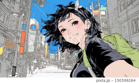 スマホで自撮りしている若い女性