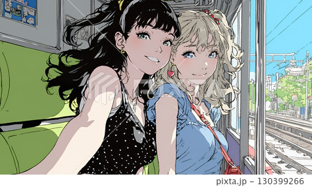 スマホで自撮りしている若い女友達