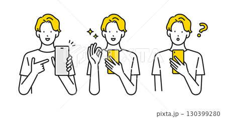 イラスト素材: スマホを使う男性のイラストセット イラスト素材: スマホを使う男性のイラストセット 130399280